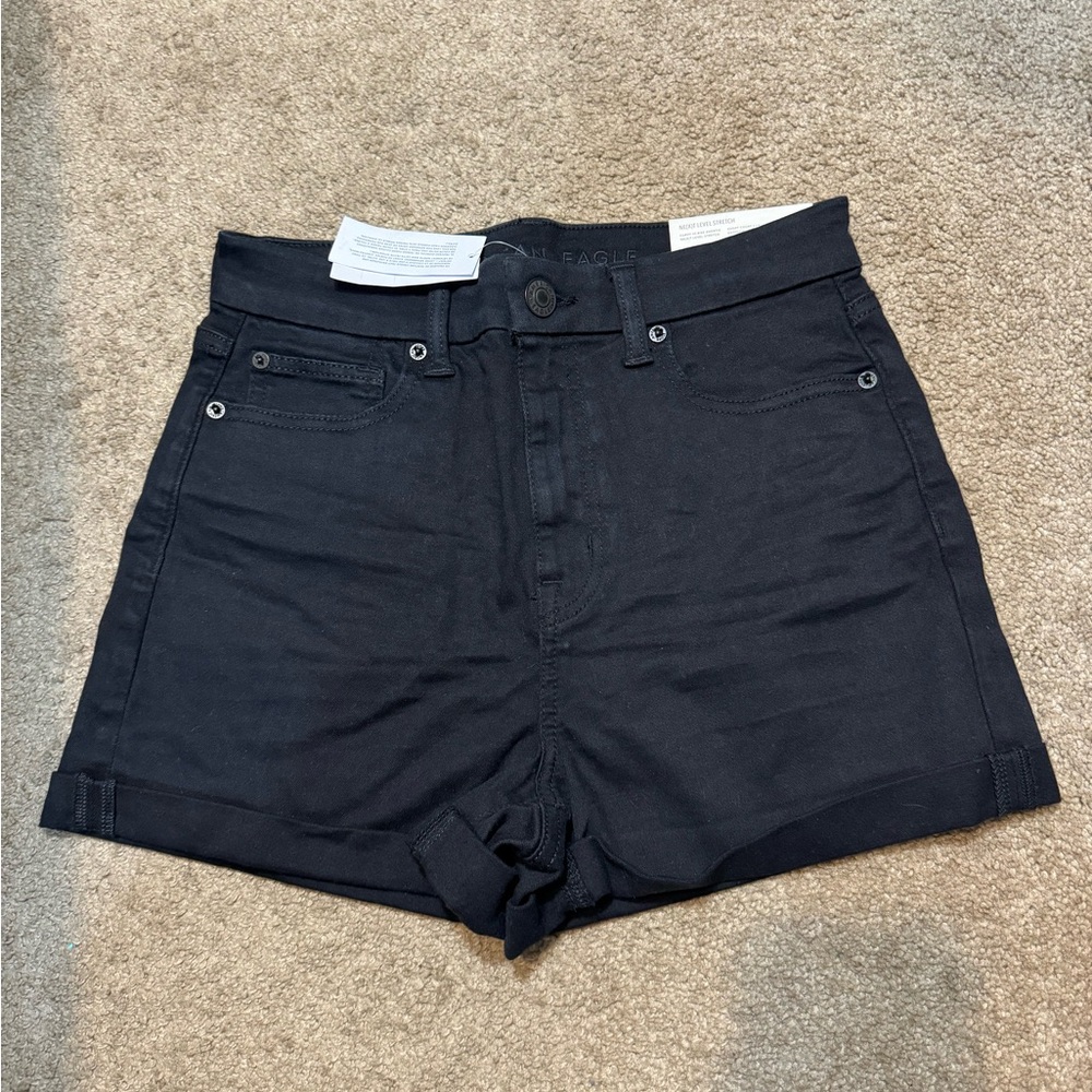 Black denim shorts